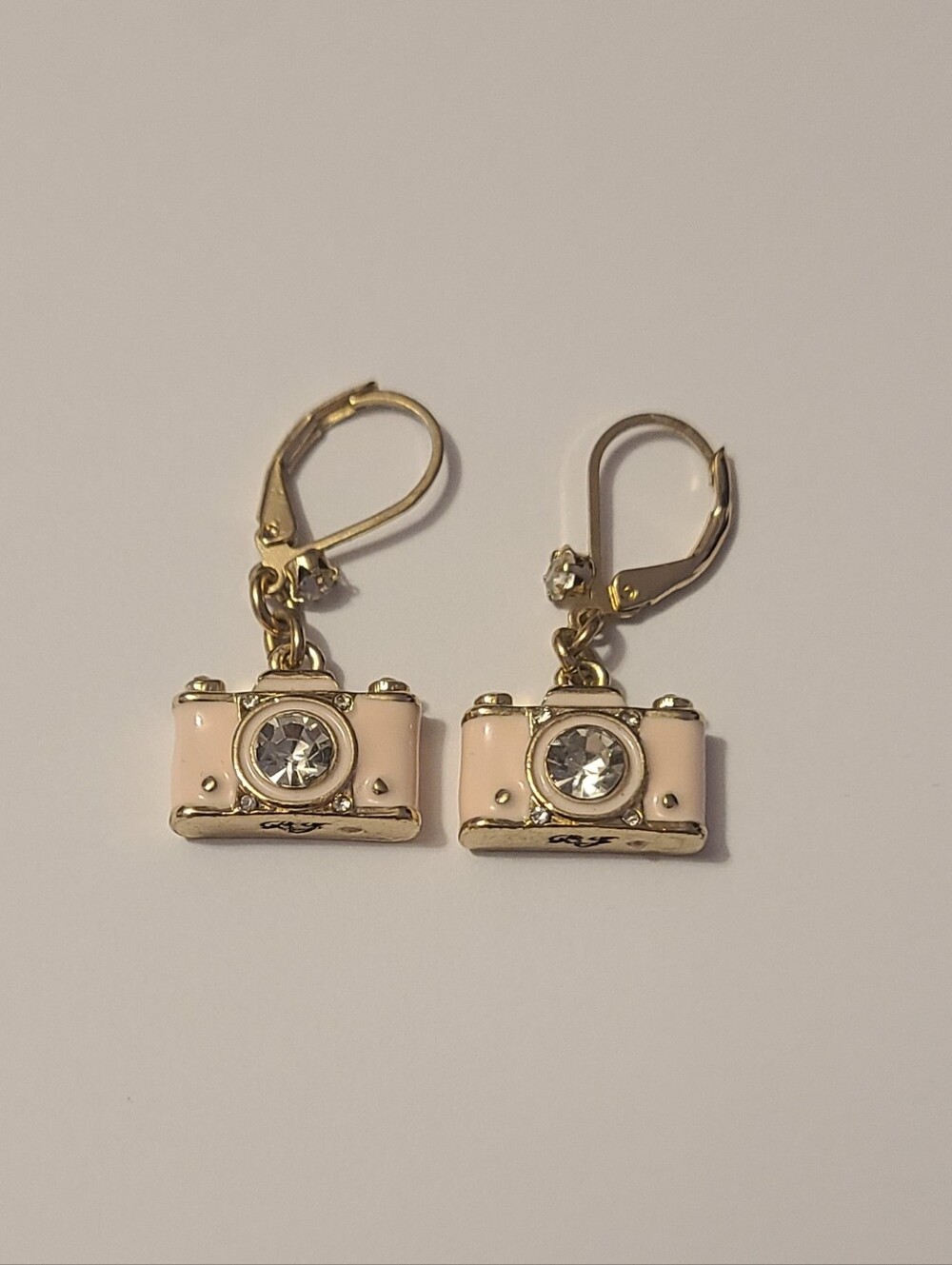 Betsey Johnson Mini Camera Light Pink Earrings